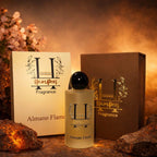Hamper Fragrance Almano Flame product with packaging and decorative elements on a warm-toned background