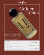 Hamperf Golden Tonka fragrance bottle on a brown background