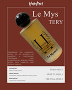 HamPerf Le Mystery fragrance bottle on a brown background