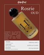 HamPerf Rosie Oud perfume bottle on a brown background