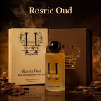 Rosie Oud perfume bottle and packaging with 'Hamperf' branding on a dark background